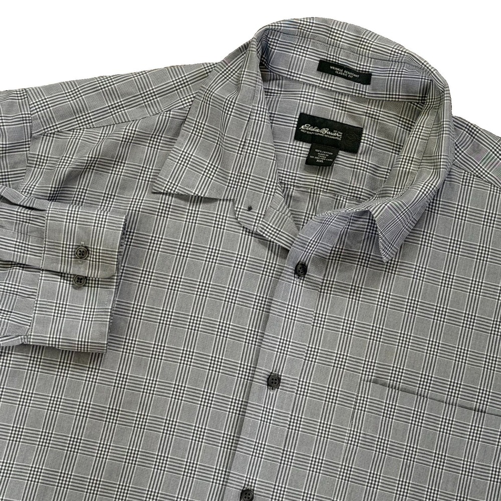 Eddie Bauer Classic Fit Button Up Shirt Mens  2XL Wrinkle Resistant‎ Check Plaid